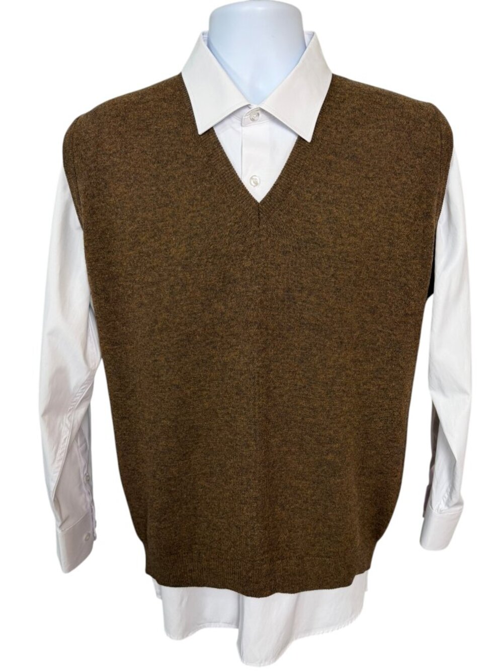 Bloomingdale’s Lambswool Sweater Vest Men’s M Brown V-Neck Grandpacore